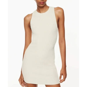 Aritzia Babaton Sculpt Knit Mini OPEN BACK Dress In MATTE PEARL size Small